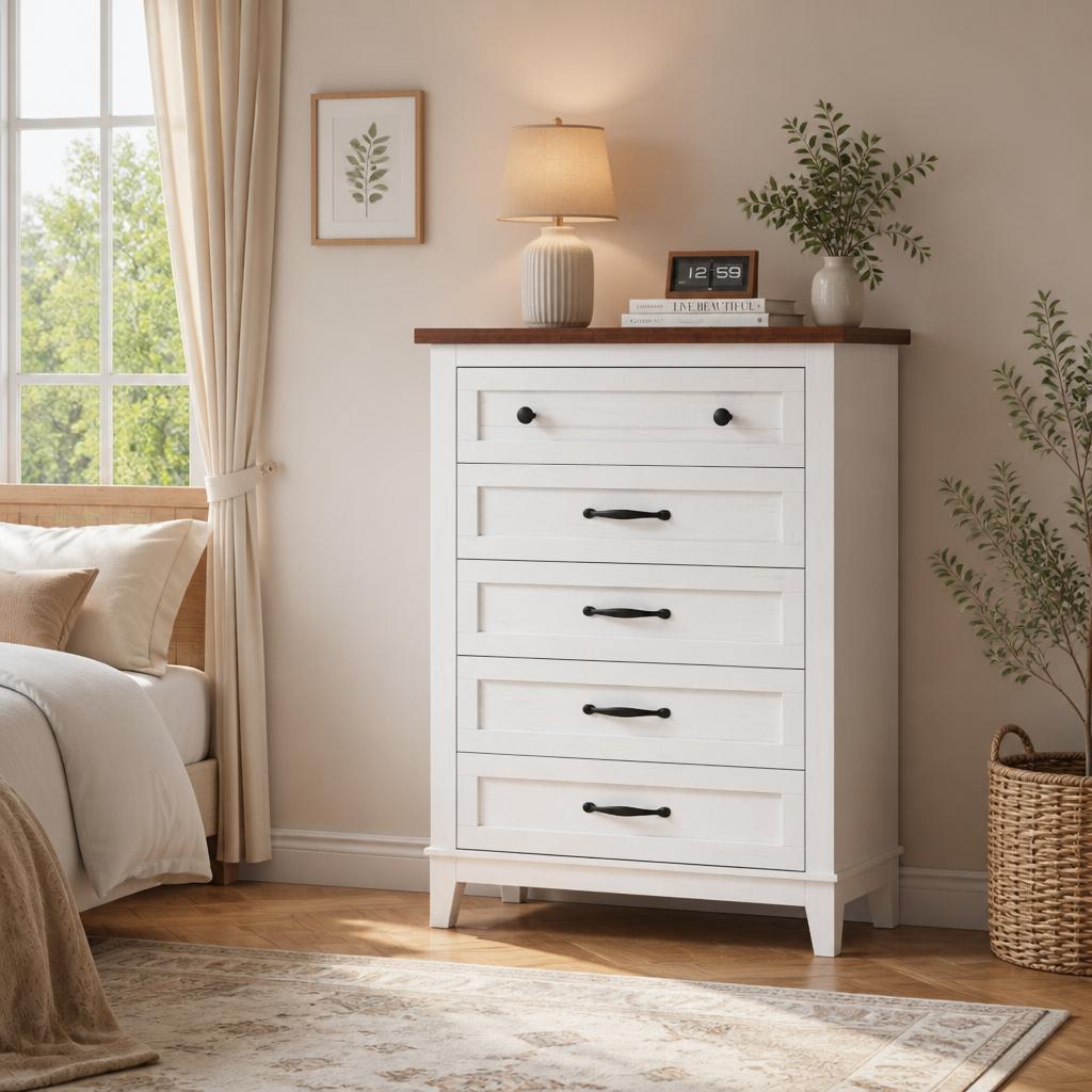 Bedroom Furniture - Cómoda vertical alta con 5 cajones