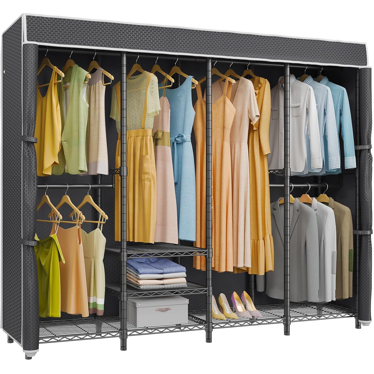 Wardrobe Closet Portable Fabric Cover - Perchero Mediano con Cubierta, Independiente, con