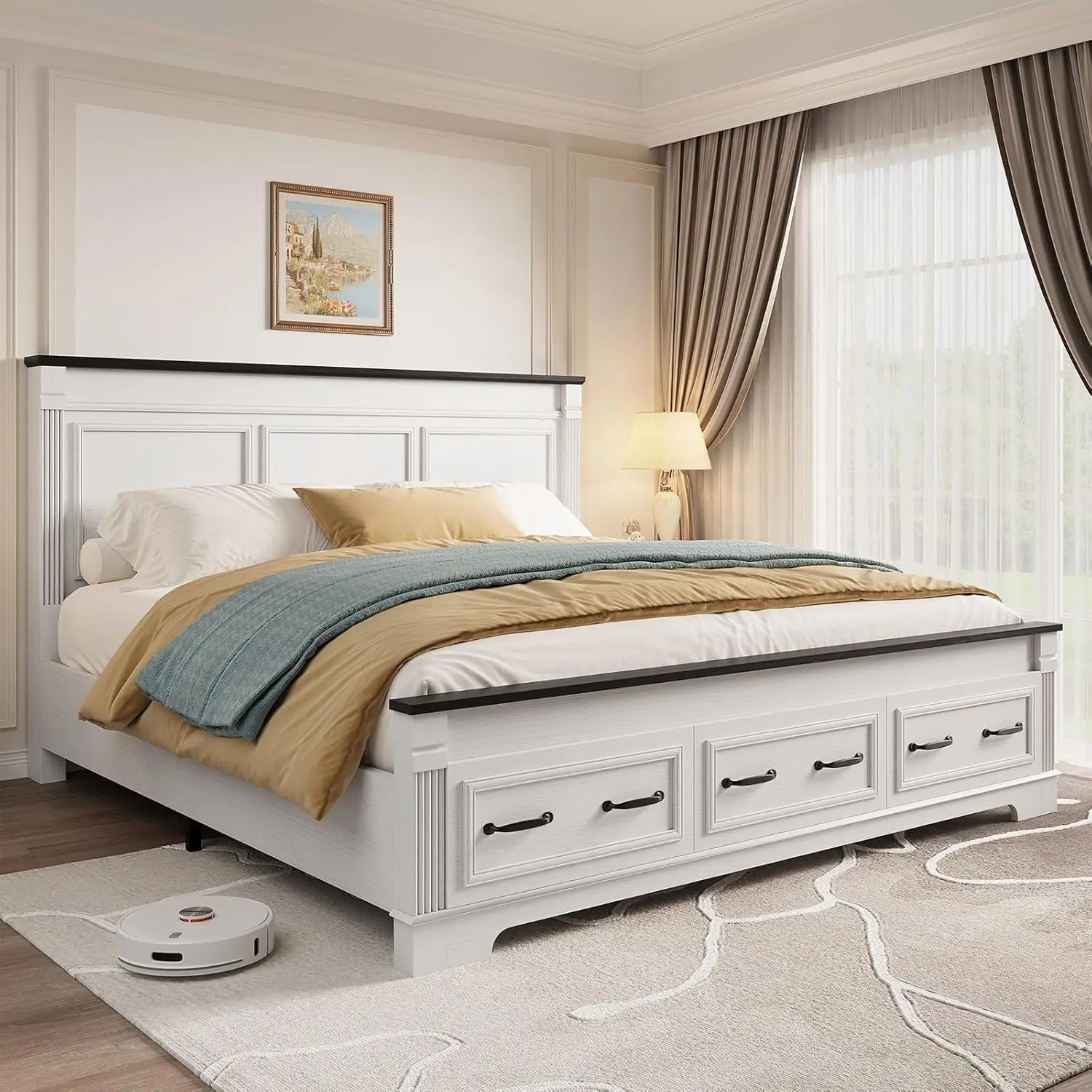 King Size Bed Frame With Storage Drawers - Estructura de cama tamaño king estilo