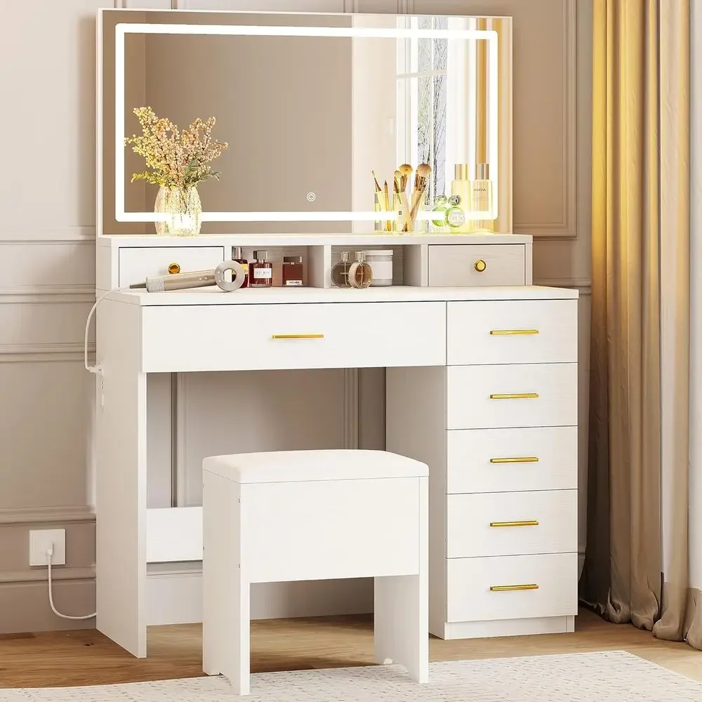 Dressing Table Vanity With Lighted Mirror - Tocador con 8 cajones y espejo