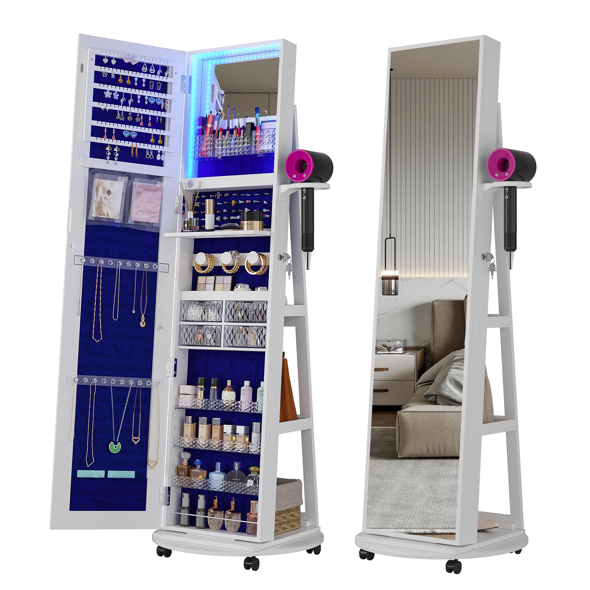 Full Length Mirror Jewelry Armoire - 360 ° Armario de joyería giratorio