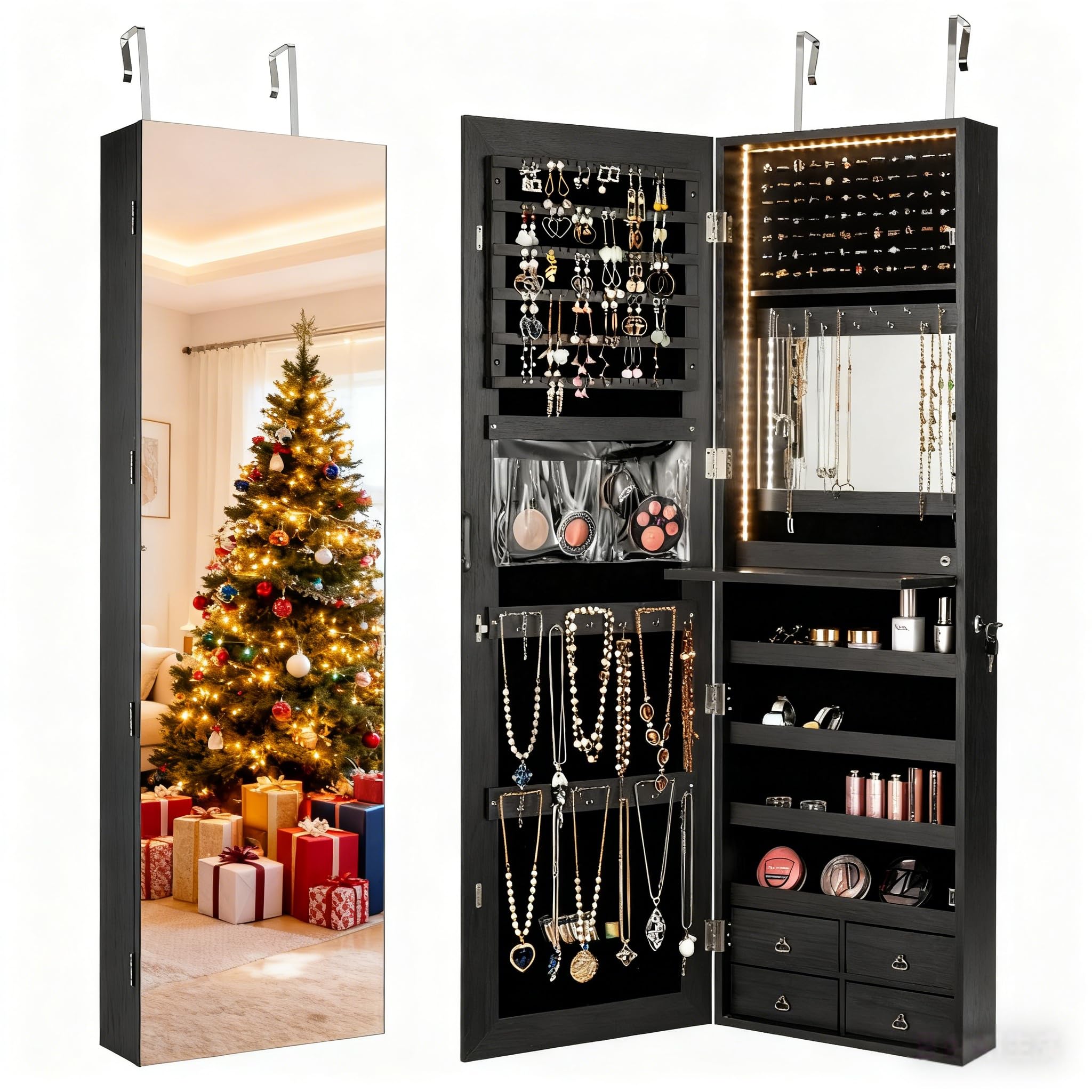 Full Length Mirror Jewelry Armoire - Armario de joyería con iluminación LED