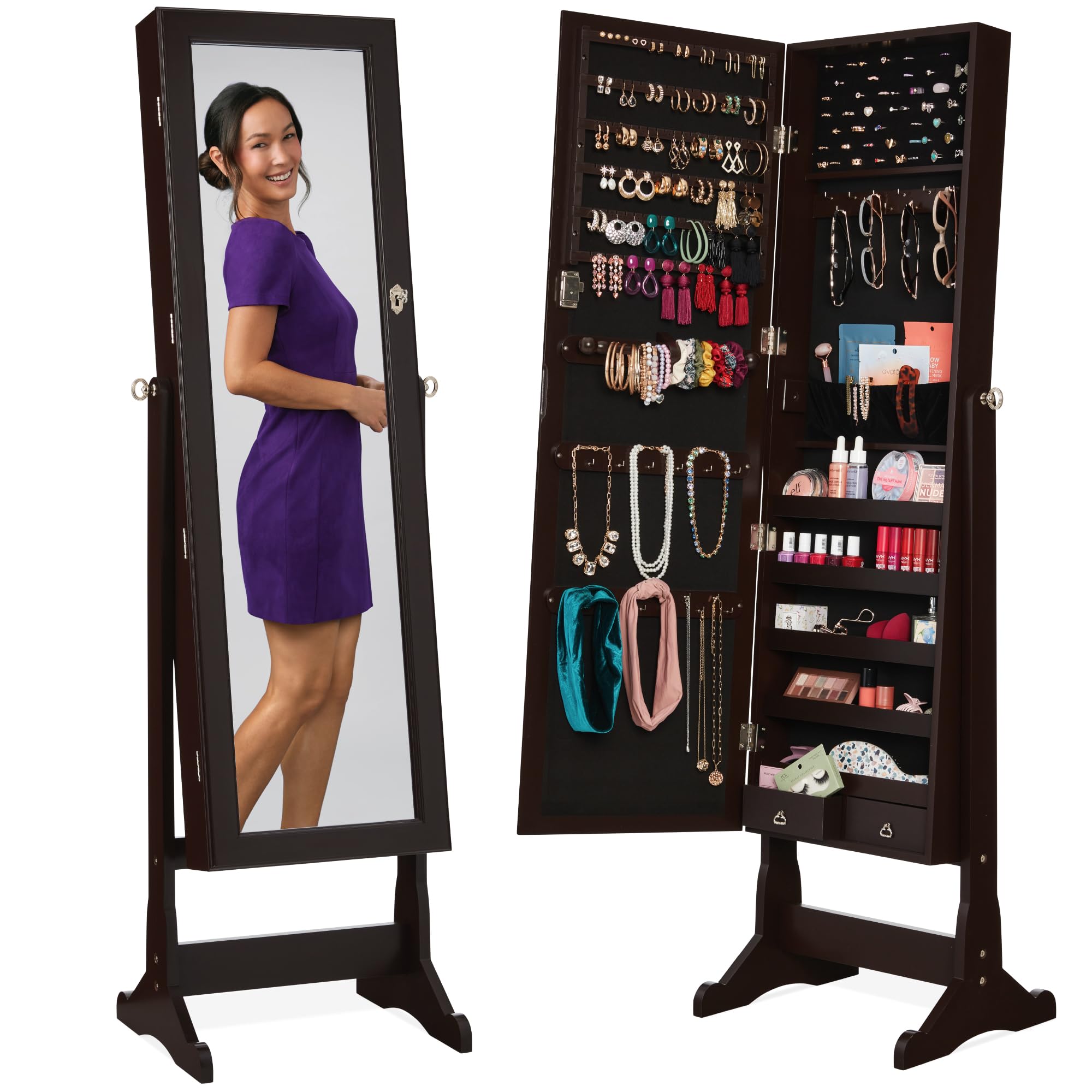 Full Length Mirror Jewelry Armoire - Armario de joyería independiente, espejo de