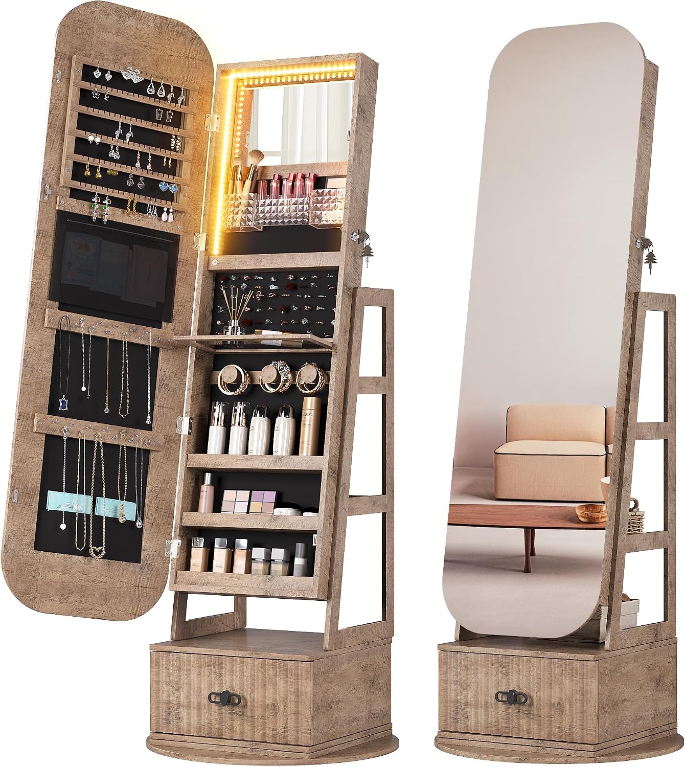 Organizador de Joyas Giratorio - Full Length Mirror Jewelry Armoire reseña y precio