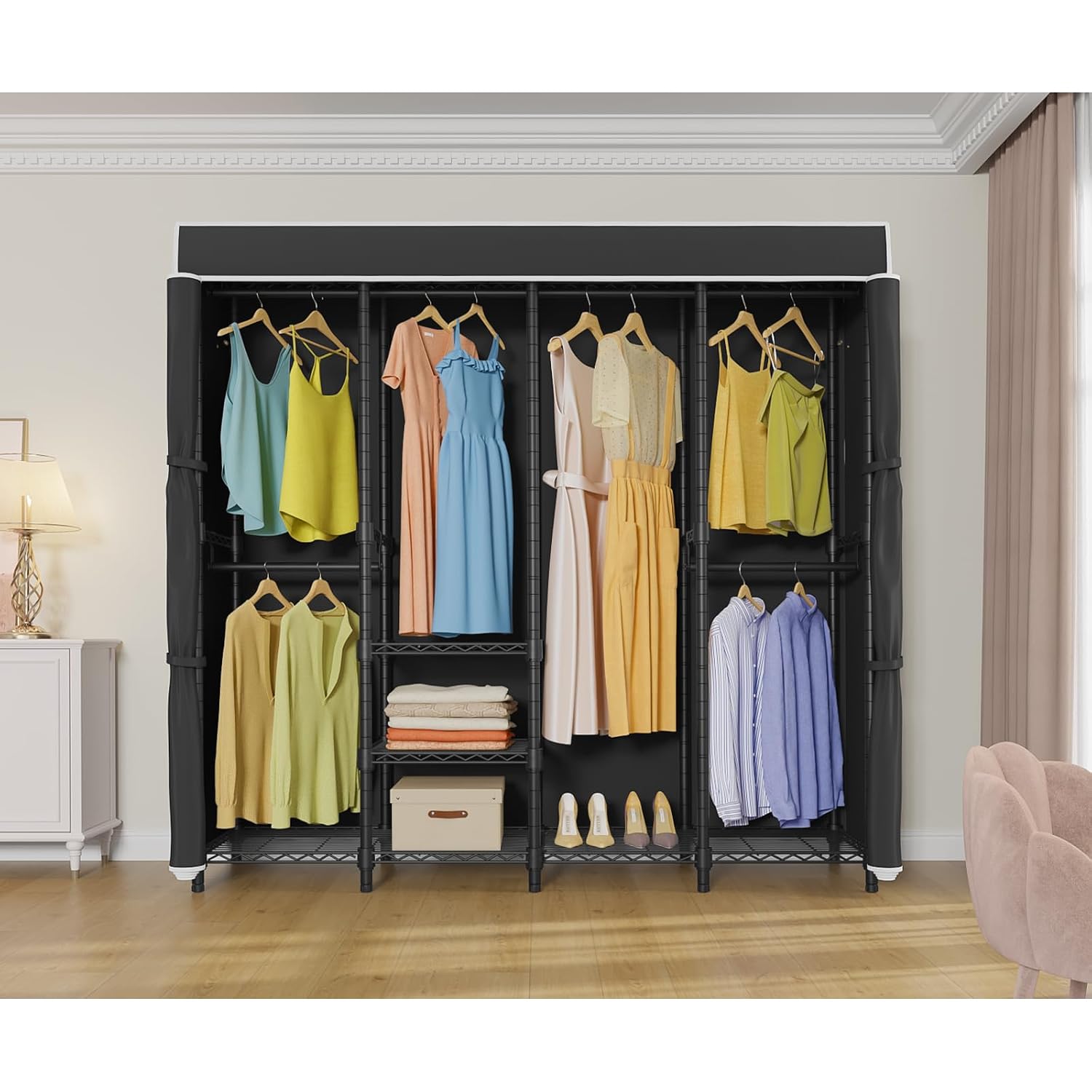 Perchero Mediano con Cubierta, - Wardrobe Closet Portable Fabric Cover reseña y precio