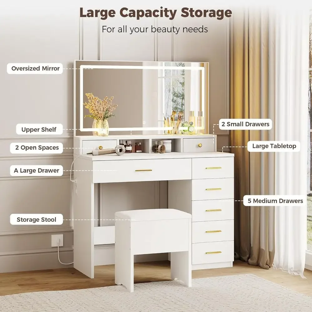 Tocador con 8 cajones y espejo - Dressing Table Vanity With Lighted Mirror reseña y precio