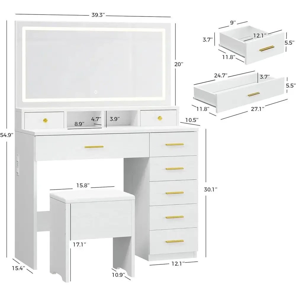 Tocador con 8 cajones y espejo - Dressing Table Vanity With Lighted Mirror reseña y precio