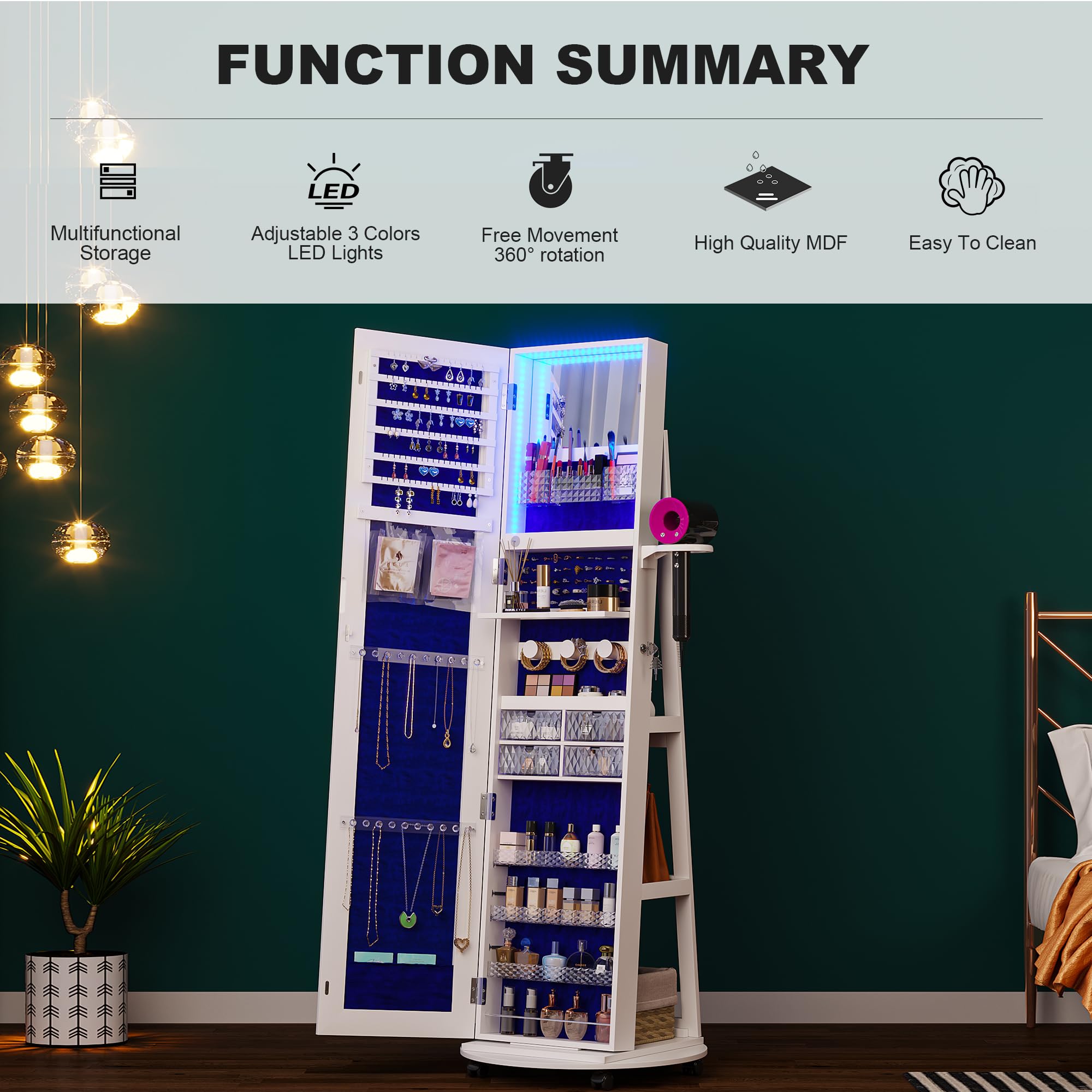 360 °   Armario de joyería gir - Full Length Mirror Jewelry Armoire reseña y precio