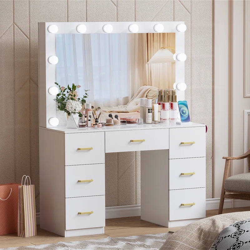 Moderno tocador de dormitorio  - Dressing Table Vanity With Lighted Mirror reseña y precio