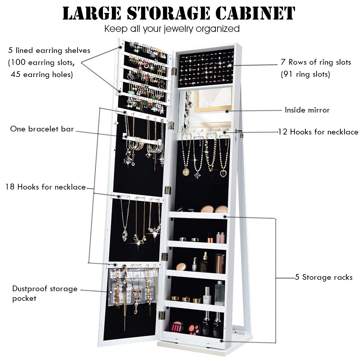 Armario de joyería de pie con  - Full Length Mirror Jewelry Armoire reseña y precio